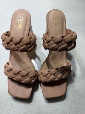 Cushionaire Braided Double-Strap Slide heels - Blush